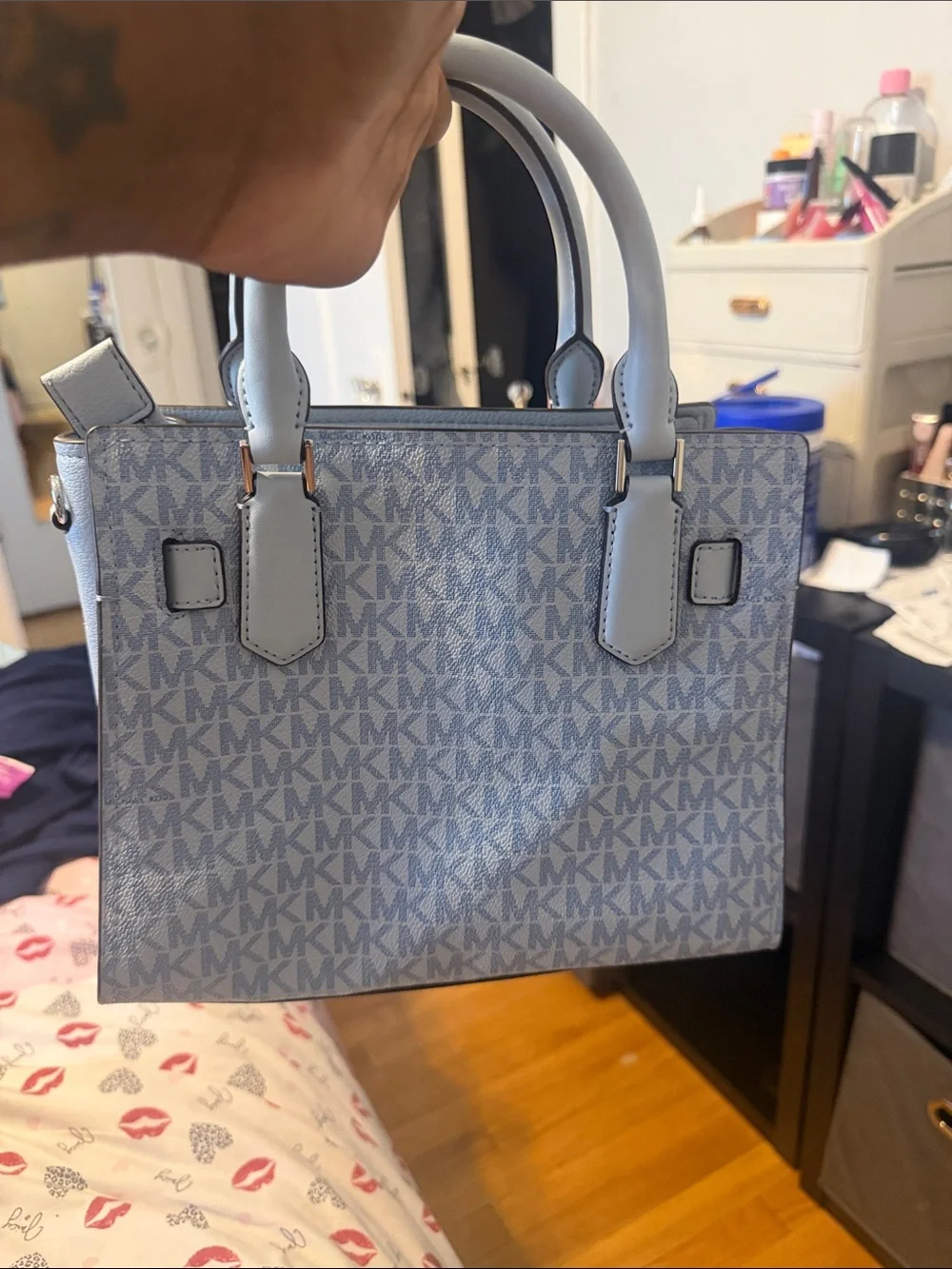Michael Kors Light Blue MK Signature Satchel with Charm